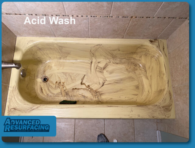 A bathtub with acid wash on its surface